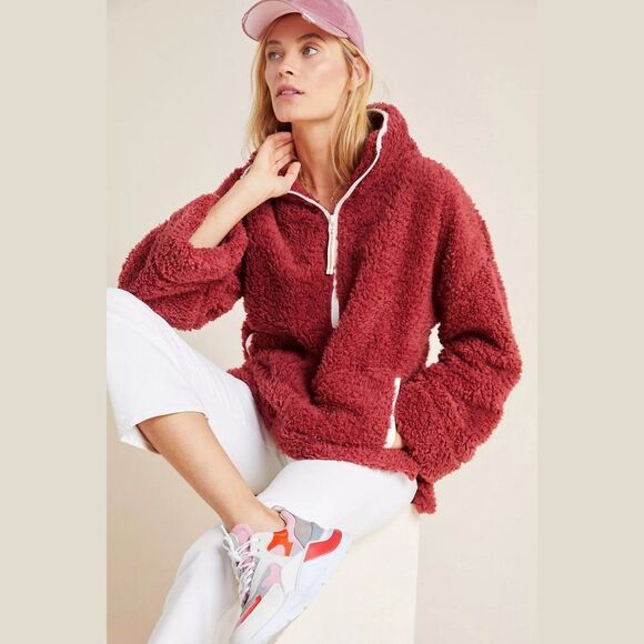 Anthropologie Saturday Sunday Siti Sherpa Pullover in Wine - Picture 1 of 12